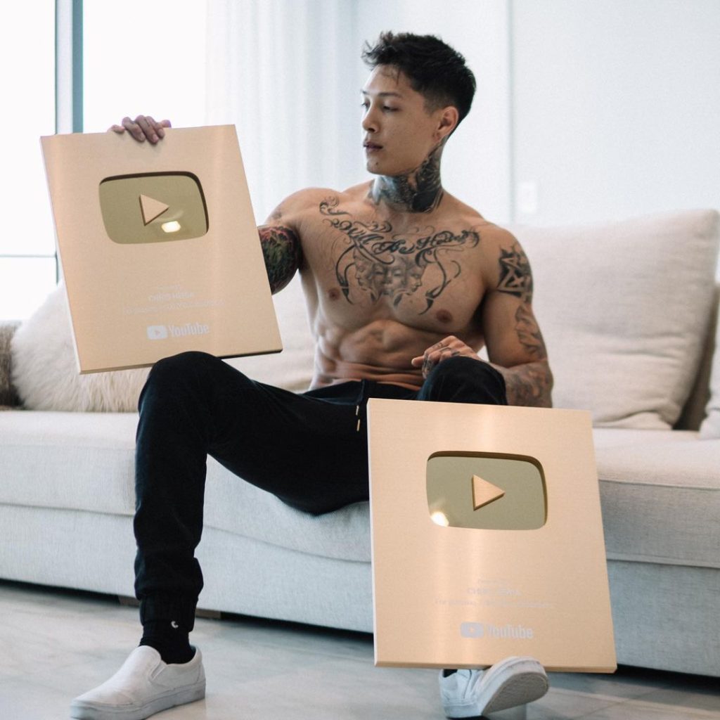 Chris Heria with his Youtube Play Button