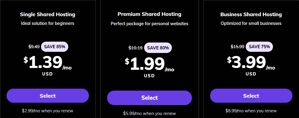 Hostinger Shared WordPress Hosting Plan